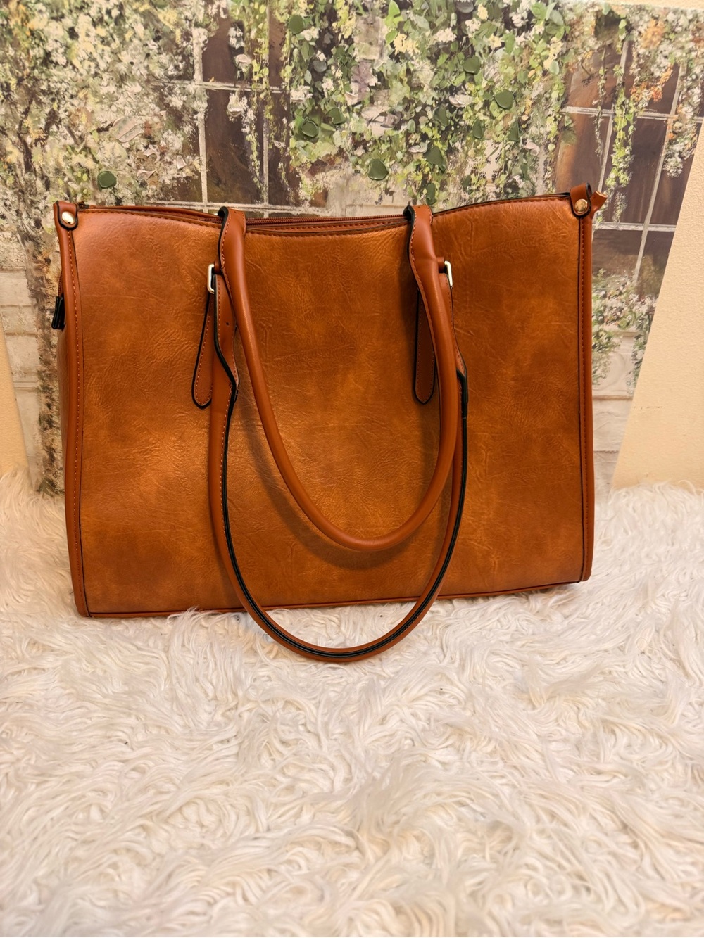 & Other Stories Cognac Leather-Effect Structured Tote